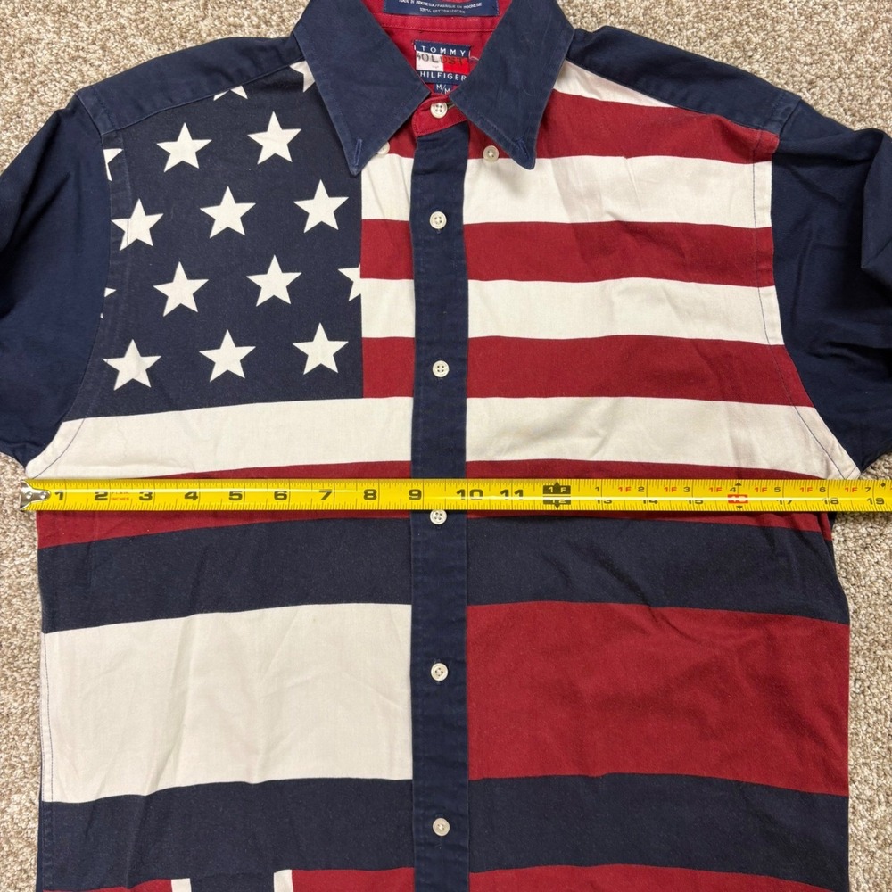Vintage 90s Tommy Hilfiger American Norway Flag Patchwork Shirt Women's Medium - Picture 4 of 5